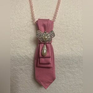 Upcycled Silk Tie Necklace with Embelishment